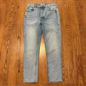 Reformation Blue Denim raw hem jeans size 28 high rise zipper organic